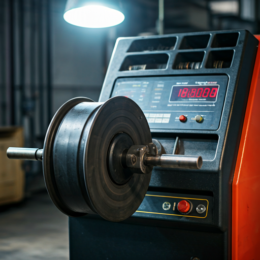 Digital balancing machine displaying precision data for a car wheel